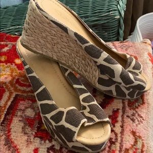 CL by Laundry Leopard Linen Straw Wedges